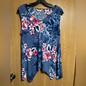 Hawaiian Floral Tank Top - Blue and Pink